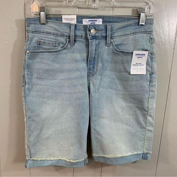Denizen From Levi's Mid Rise Bermuda Shorts Blue Stretchy Jean Shorts 4 27 NEW - Picture 1 of 10